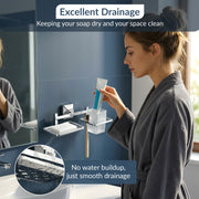 Plantex 304 Grade Stainless Steel 2in1 Soap Holder with Tumbler Holder/Soap Holder for Bathroom/ABS Material Bathroom Accessories - Pack of 1, Squaro (Chrome)