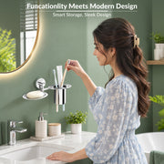 Plantex Stainless Steel Soap Dish with Tumbler Holder/Soap Dish with Toothpaste Holder/Soap Holder for Bathroom/Bathroom Accessories (Chrome)