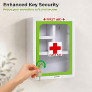 Plantex Metal Emergency First Aid Kit Box for Home/Medical Kit Box for Medicine Storage with Multi Compartments for School, Office - Lockable (Green & White) Big Size, Wall Mount