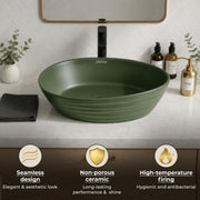 Plantex Designer Ceramic Basin/Table Top Wash Basin for Bathroom/Countertop Vessel Sink Basin for Home/Office/Restaurant (Green, 22 x 14 x 7 Inch)