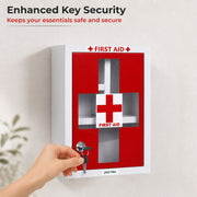 Plantex Metal Emergency First Aid Box for Home/Medical Boxes for Medicine Storage with Multi Compartments for School, Office - with Lock (Red & White) Big Size, Wall Mount