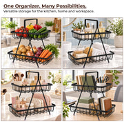 Plantex High Grade Fruit Basket for Dining Table/2- Tier Vegetable Basket Stand for Kitchen/Modern Fruit Storage Bowl for fruits and Vegetables/Kitchen Counter & Dining Table (Black)