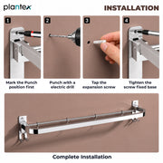 Plantex Anti Rust 304 Grade Stainless Steel Folding Single Towel Rod with Hooks/Towel Holder for Bathroom/Towel Bar/Hanger/Bathroom Accessories - Pack of 2 (24 Inch-Chrome)