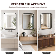 Plantex Aluminium Frame Bathroom Mirror for Wall/Wall Mount Mirror for Bedroom/Dressing Room/Living Room/Entryway - Shatterproof Mirror (18x24 Inch-Brushed Black/Rectangle)
