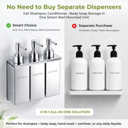 Plantex Triple Liquid Soap Dispenser for Bathroom/304 Grade Stainless Steel Shampoo Dispenser/Square Hand wash Dispenser/Bathroom Accessories - Pack of 1 (Regent, Chrome)