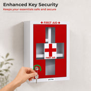 Plantex Metal Emergency First Aid Box for Home/Medical Boxes for Medicine Storage with Multi Compartments for School, Office - with Lock (Red & White) Big Size, Wall Mount