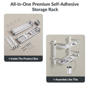 Plantex Bathroom Organiser Without Drill/Stainless Steel Bathroom Accessories Set with Soap Dish and Brush Slots/Hooks/Tumbler Holder/Steel Soap Holder for Bathroom-(2-Tier, Chrome)