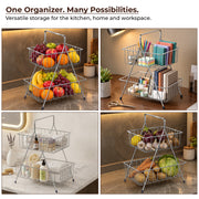 Plantex Fruit Basket for Dining Table/2-Tier Fruit Stand for Kitchen/Vegetable Basket Stand “ Chrome (36.5 x 30.5 x 19 cm)