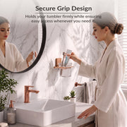 Plantex 304 Grade Stainless Steel Glass Tumbler Holder/Toothbrush Holder for Bathroom/Bathroom Accessories – Pack of 1 (Crystal, PVD Rose Gold)
