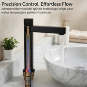 Plantex Brass Wash Basin Mixer Tap/Thermostatic Hot & Cold Basin Mixer Faucet/Deck Mount Pillar Spout for Bathroom Sink - Pack of 1 (APS-4605, Black Matt)