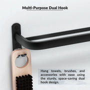 Plantex Aluminium Dual Towel Rod/Towel Hanger/Cloth Hanger for Bathroom with Hooks/Bathroom Accessories (Black) 24 Inch