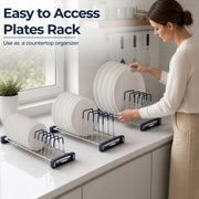 Plantex Stainless Steel Plate Organizer for Kitchen Cabinet/Plate Holder for Modular Kitchen/Saucer/Thali/Plate Rack Stand/Plate Holder for Modular Kitchen/Tandem Box Accessories - Set of 3 (Chrome)