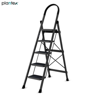 Plantex Steel Ladder for Home/Strong Foldable Wide 5 Step Ladder/Anti-Skid 5 Step Ladder - (Apex - Black)-refurbished