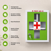 Plantex Metal Emergency First Aid Box for Home/Medical Kit Box for Medicine Storage with Multi Compartments for School, Office - Lockable (Green & White) Big Size, Wall Mount