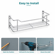 Plantex Stainless Steel Bathroom Shelf/Shelf for Bathroom Organizer/Wall Shelf for Bathroom with Railings/Kitchen Storage Shelves-(18 inch, Chrome)