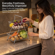 Plantex Fruit Basket for Dining Table/2-Tier Fruit Stand for Kitchen/Vegetable Basket Stand “ Chrome (36.5 x 30.5 x 19 cm)