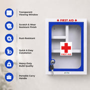 Plantex First Aid Box/Emergency Medicine Storage Box/First Aid Kit Box/Medical Box for Home, School & Office/Lockable with Multi Compartment - (Blue & White) â€“ Big Size Wall Mount â€“ Metal