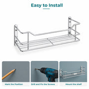 Plantex Bathroom Shelf for Wall Steel/Wall Mounted Shelf for Kitchen with Railings/Washroom Organizer (16 inch, Chrome)