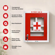 Plantex Metal Emergency First Aid Box for Home/School/Office with Key Lock/Medicine Boxes/First Aid Kit Box/Multi Compartment Medicine Organizer Box - (Red & Ivory)