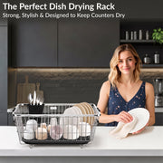 Plantex Stainless Steel Dish Drying Rack/Utensil Drying Rack for Kitchen/Dish Rack with Drainer Tray/Vessel Drainer Basket for Utensils/Bartan Basket Stand (Size- 58.5x44.5x23.5 CM - Chrome Finish)