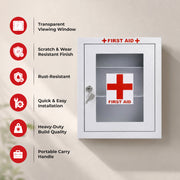 Plantex Metal First Aid Box/Emergency Medical Kit Box for Medicine Storage/Multi Compartment for Medicine Organizer First Aid Kit Box for Home, School, Office with Key Lock - (White)