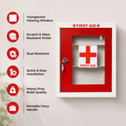 Plantex First Aid Box/Emergency Medical Kit Box for Medicine Storage/Multi Compartment First Aid Kit Boxes for Home, School, Office with Key Lock - GI Steel (Red & Ivory)