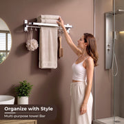 Plantex Anti Rust 304 Grade Stainless Steel Folding Single Towel Rod with Hooks/Towel Holder for Bathroom/Towel Bar/Hanger/Bathroom Accessories - Pack of 2 (24 Inch-Chrome)