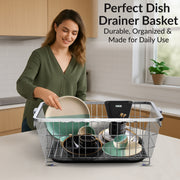 Plantex Stainless Steel Vessel Drainer Basket/Dish Drying Rack with Drainer Tray/Utensil Drying Rack for Kitchen/Plate Stand/Basket for Utensils (Size-56x43x23cm)