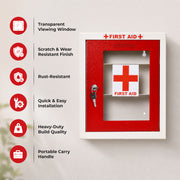Plantex First Aid Box/Emergency Medical Kit Box for Medicine Storage/Multi Compartment First Aid Kit Boxes for Home, School, Office with Key Lock - GI Steel (Red & Ivory)