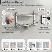 Plantex Bathroom Organiser Without Drill/Stainless Steel Bathroom Accessories Set with Soap Dish and Brush Slots/Hooks/Tumbler Holder/Steel Soap Holder for Bathroom-(2-Tier, Chrome)