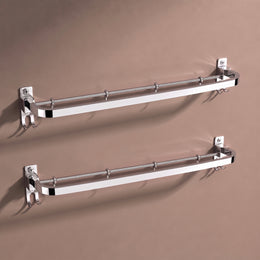 Plantex Anti Rust 304 Grade Stainless Steel Folding Single Towel Rod with Hooks/Towel Holder for Bathroom/Towel Bar/Hanger/Bathroom Accessories - Pack of 2 (24 Inch-Chrome)
