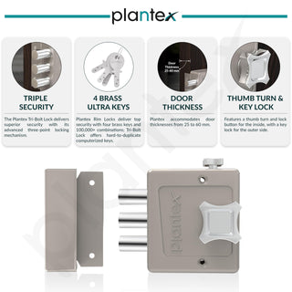 Plantex trio lock dead bolt - high security for homes
