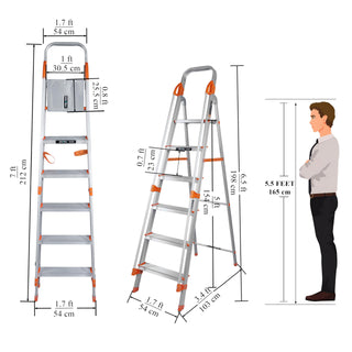 Plantex Secura 6 Step Aluminium Ladder - Suitable for Warehouse Use