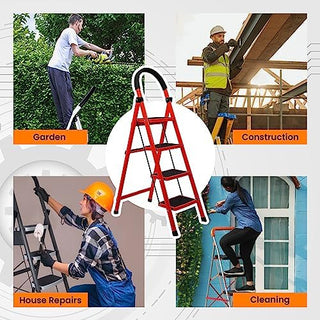 Plantex red and black foldable ladder - easy storage