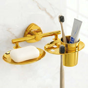 Plantex Soap Dish with Tumbler Holder/J4 Stainless Steel 2in1 Soap Dish with Tumbler Stand/Soap Case/Toothbrush Holder for Bathroom - Pack of 1 (R-217A, Gold)