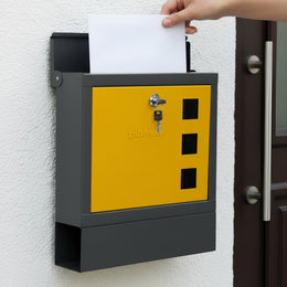 Plantex Heavy Duty GI Steel Letter Box/Suggestion Box/Wall Mount Mail with Magazine Holder/News Paper Holder Box for Home/Office/Hotel - (Yellow & Black)