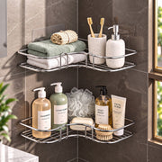 Plantex Stainless Steel Bathroom Corner Shelf/Self Adhesive Bathroom Shelf for Wall/Bathroom Organiser Without Drill - Pack of 2 (Chrome)