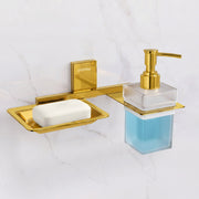 Plantex 304 Grade Stainless Steel Soap Holder with Liquid Dispenser/Shampoo Dispenser/Bathroom Accessories - Crystal (PVD Gold)