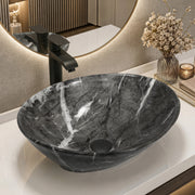 Plantex Ceramic Basin for Bathroom/Table Top Ceramic Basin/Washbasin for Bathroom (BOAT-NS-551-Marble Finish, 16 x 13 x 5.5 Inch)