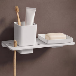 Plantex 2in1 Soap Dish/5mm Acrylic and ABS Plastic Soap Dish for Wall Mount/Soap Stands with Tumbler Holder/Bathroom Accessories - (White)