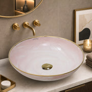 Plantex Wash Basin/Ceramic Table Top Wash Basin/Designer Countertop Basin for Bathroom/Restaurants/Hotel (Pink & Gold - 16.5 x 16.5 x 4 Inch)