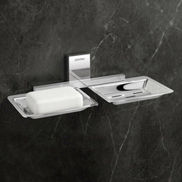 Plantex 304 Grade Stainless Steel Rectangular Double Soap Holder for Bathroom/Wall Mounted Soap DishBathroom Accessories Crystal (Chrome)