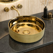 Plantex Ceramic Washbasin/Tabletop Wash Basin/Countertop Vessel Sink for Bathroom/Livingroom Decor - Indo-European Collection (Gold -14.4 x 14.4 x 5 Inch)