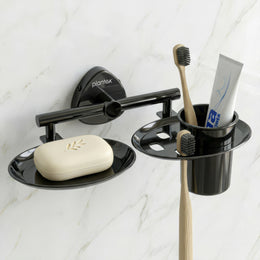 Plantex J4 Stainless Steel Soap Dish with Tumbler Holder/Soap and Brush Holder for Bathrooom/2 in 1 Soap Holder with Toothbrush Holder/Bathroom Accessories (PVD Black Finish) Angel