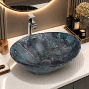 Plantex Ceramic Basin for Bathroom/Table Top Ceramic Basin/Washbasin for Bathroom - (BOAT-NS-553-Marble Finish, 16 x 13 x 5.5 Inch)
