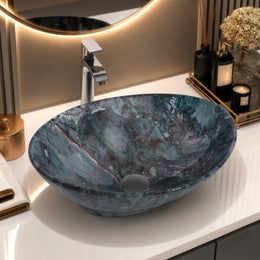 Plantex Ceramic Basin for Bathroom/Table Top Ceramic Basin/Washbasin for Bathroom - (BOAT-NS-553-Marble Finish, 16 x 13 x 5.5 Inch)
