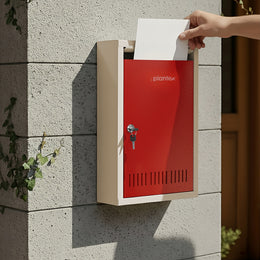Plantex Letter Box for Home/GI Steel Mail Box/Suggestion Box for Office/Complaint Box for Hote/Post Box for Home Gate & with Secure Lock - (Red & Ivory) - Big Size Wall Mounted