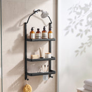 Plantex Stainless Steel Shower Rack/Self Adhesive Shower Caddy for Bathroom Hanging/3 Layer Shower Shelf for Bathroom with Soap Dish Holder,Toothbrush Holder (1520, Black)