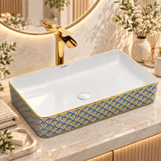 Plantex Table Top Wash Basin For Bathroom/Designer Ceramic Basin/Countertop Vessel Sink Basin - Indo-European Collection (24 x 14 x 5 Inch)