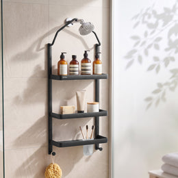 Plantex Stainless Steel Shower Rack/Self Adhesive Shower Caddy for Bathroom Hanging/3 Layer Shower Shelf for Bathroom with Soap Dish Holder,Toothbrush Holder (1520, Black)